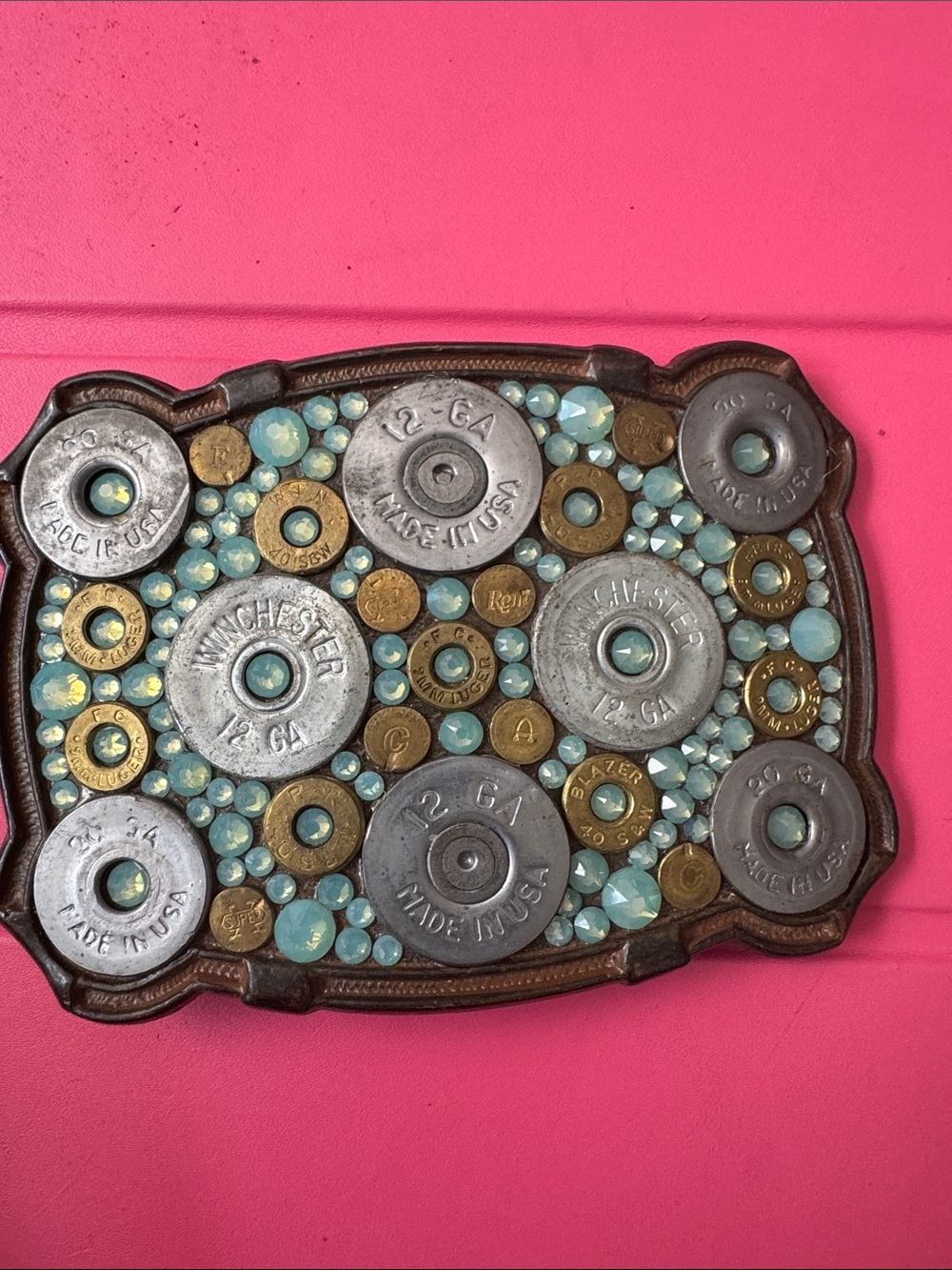 Pretty Hunter Engraved Belt Buckle in Bronze with Silver Plate